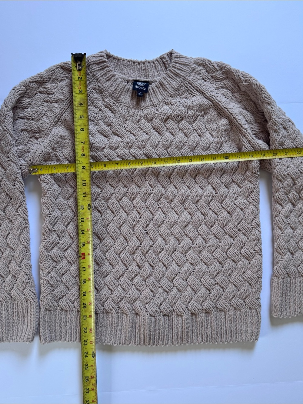 bobeau Taupe Cable Knit Crewneck Sweater,Size Medium - Picture 4 of 7